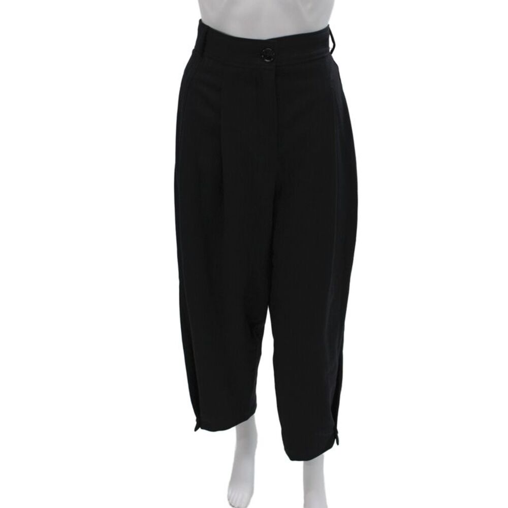 Zara Women Cropped Striped Black Polyester Pants Button Inseam 26 Size L